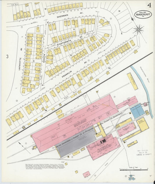 Sanborn Fire Insurance Map from Vandergrift, Westmoreland County, Pennsylvania (1909), Sheet #0004 - Historic Sanborn Fire Insurance Map Print, vintage old map wall art, antique decor, genealogy gift, Pennsylvania Pennsylvania map