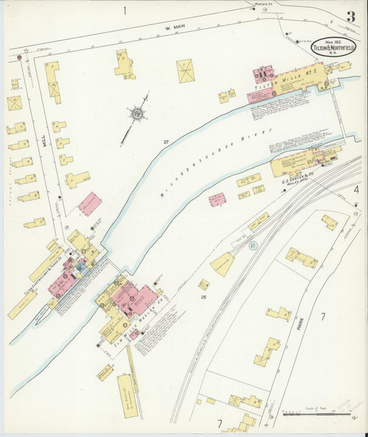 Sanborn Fire Insurance Map from Tilton, Belknap County, New Hampshire (1912), Sheet #0003 - Historic Sanborn Fire Insurance Map Print, vintage old map wall art, antique decor, genealogy gift, New Hampshire New Hampshire map
