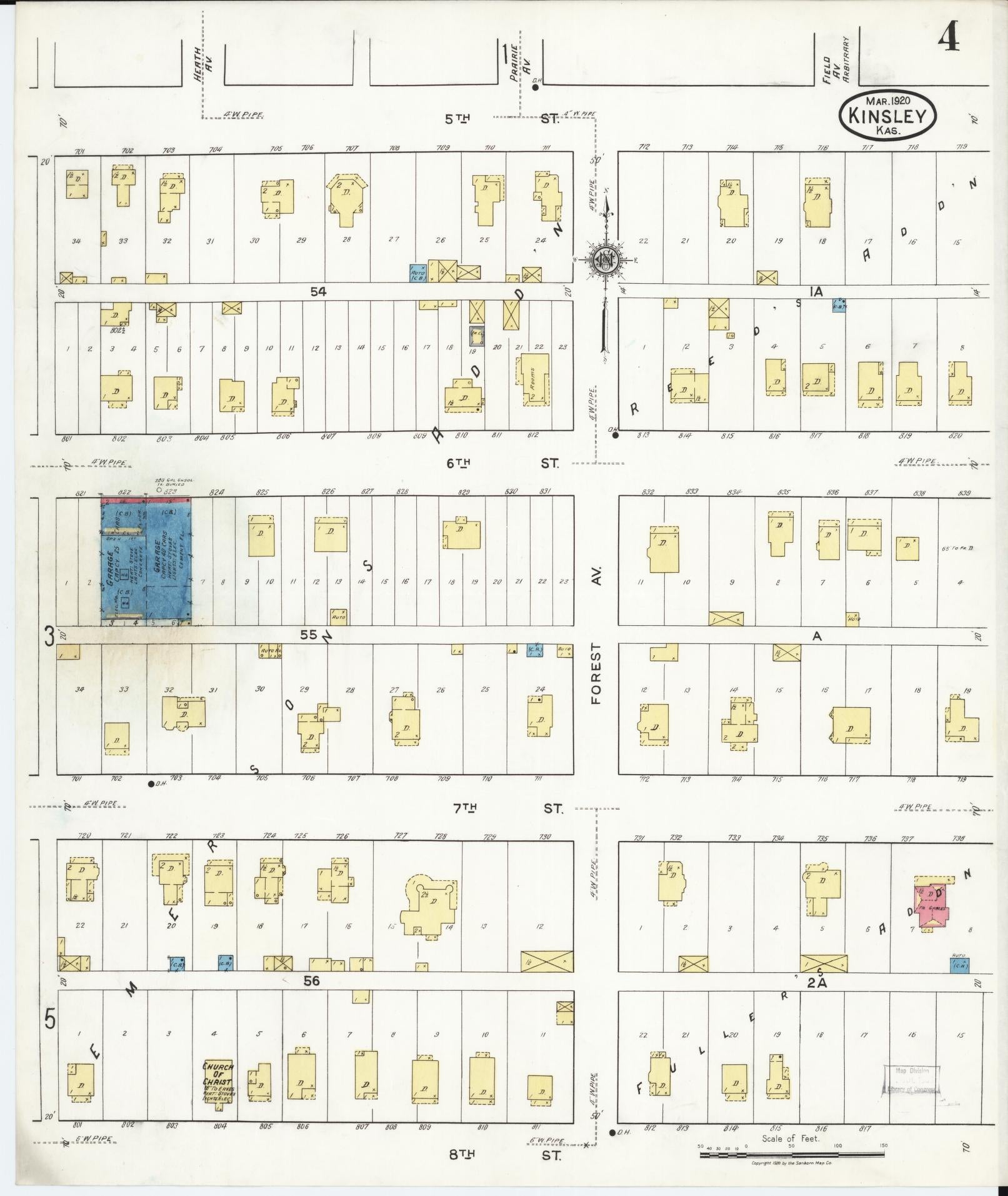 Sanborn Fire Insurance Map from Kinsley, Edwards County, Kansas (1920), Sheet #0004 - Historic Sanborn Fire Insurance Map Print, vintage old map wall art, antique decor, genealogy gift, Kansas Kansas map