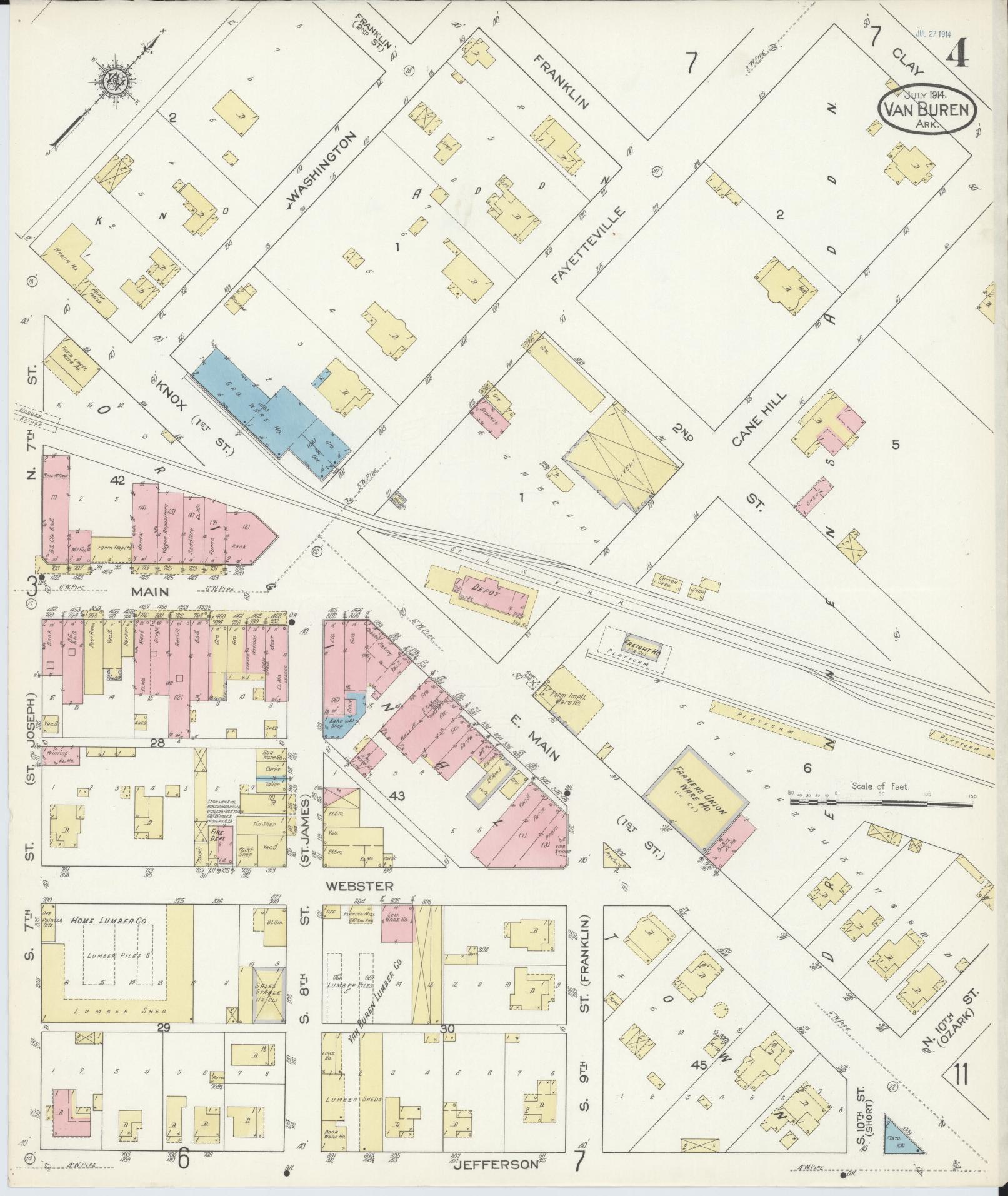 Sanborn Fire Insurance Map from Van Buren, Crawford County, Arkansas (1914), Sheet #0004 - Historic Sanborn Fire Insurance Map Print, vintage old map wall art, antique decor, genealogy gift, Arkansas Arkansas map