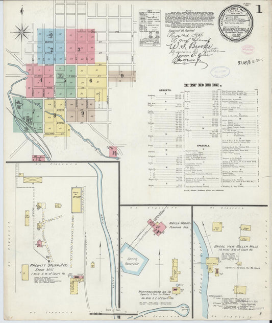 Sanborn Fire Insurance Map from Murfreesboro, Rutherford County, Tennessee (1897), Sheet #0001 - Complete Map Set gallery image, historic Sanborn map, vintage wall art, Tennessee Tennessee