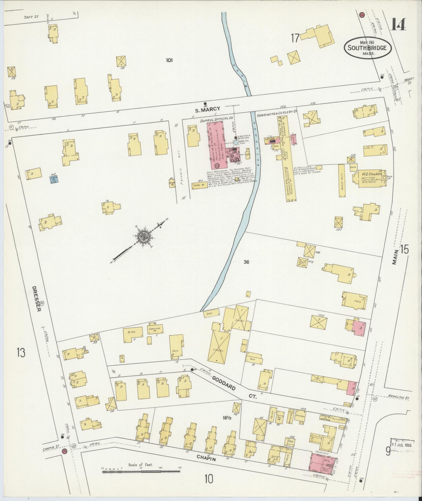Sanborn Fire Insurance Map from Southbridge, Worcester County, Massachusetts (1911), Sheet #0014 - Historic Sanborn Fire Insurance Map Print, vintage old map wall art, antique decor, genealogy gift, Massachusetts Massachusetts map