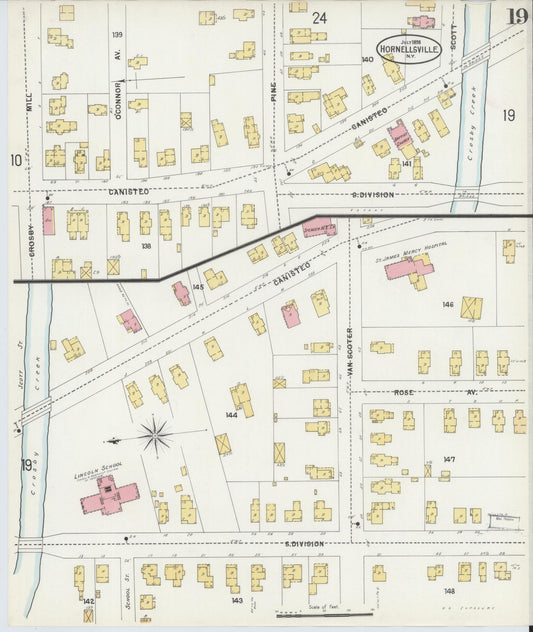 Sanborn Fire Insurance Map from Hornell, Steuben County, New York (1898), Sheet #0019 - Historic Sanborn Fire Insurance Map Print, vintage old map wall art, antique decor, genealogy gift, New York New York map