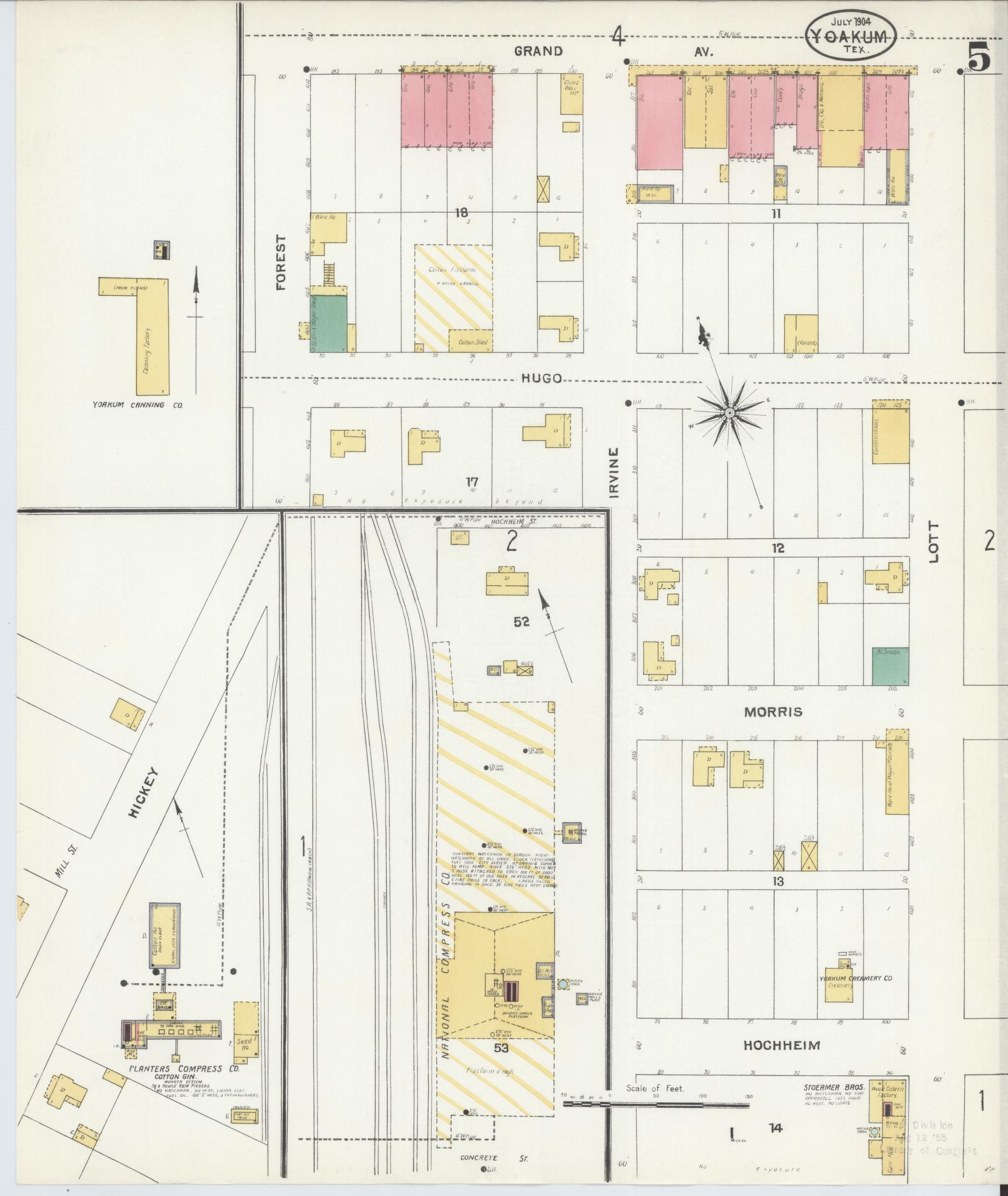 Sanborn Fire Insurance Map from Yoakum, De Witt And Lavaca Counties, Texas (1904), Sheet #0005 - Complete Map Set gallery image, historic Sanborn map, vintage wall art, Texas Texas