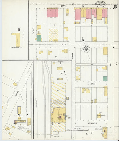 Sanborn Fire Insurance Map from Yoakum, De Witt And Lavaca Counties, Texas (1904), Sheet #0005 - Complete Map Set gallery image, historic Sanborn map, vintage wall art, Texas Texas