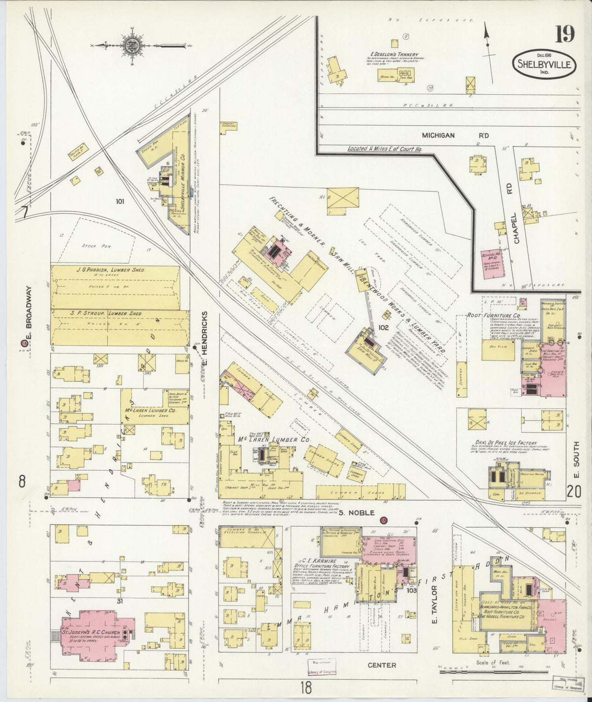 Sanborn Fire Insurance Map from Shelbyville, Shelby County, Indiana (1910), Sheet #0019 - Historic Sanborn Fire Insurance Map Print, vintage old map wall art, antique decor, genealogy gift, Indiana Indiana map