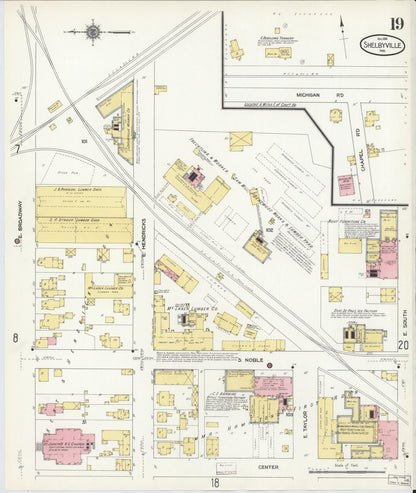 Sanborn Fire Insurance Map from Shelbyville, Shelby County, Indiana (1910), Sheet #0019 - Historic Sanborn Fire Insurance Map Print, vintage old map wall art, antique decor, genealogy gift, Indiana Indiana map