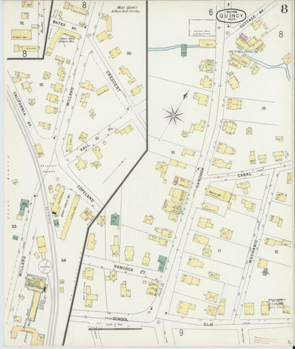 Sanborn Fire Insurance Map from Quincy, Norfolk County, Massachusetts (1896), Sheet #0008 - Complete Map Set gallery image, historic Sanborn map, vintage wall art, Massachusetts Massachusetts
