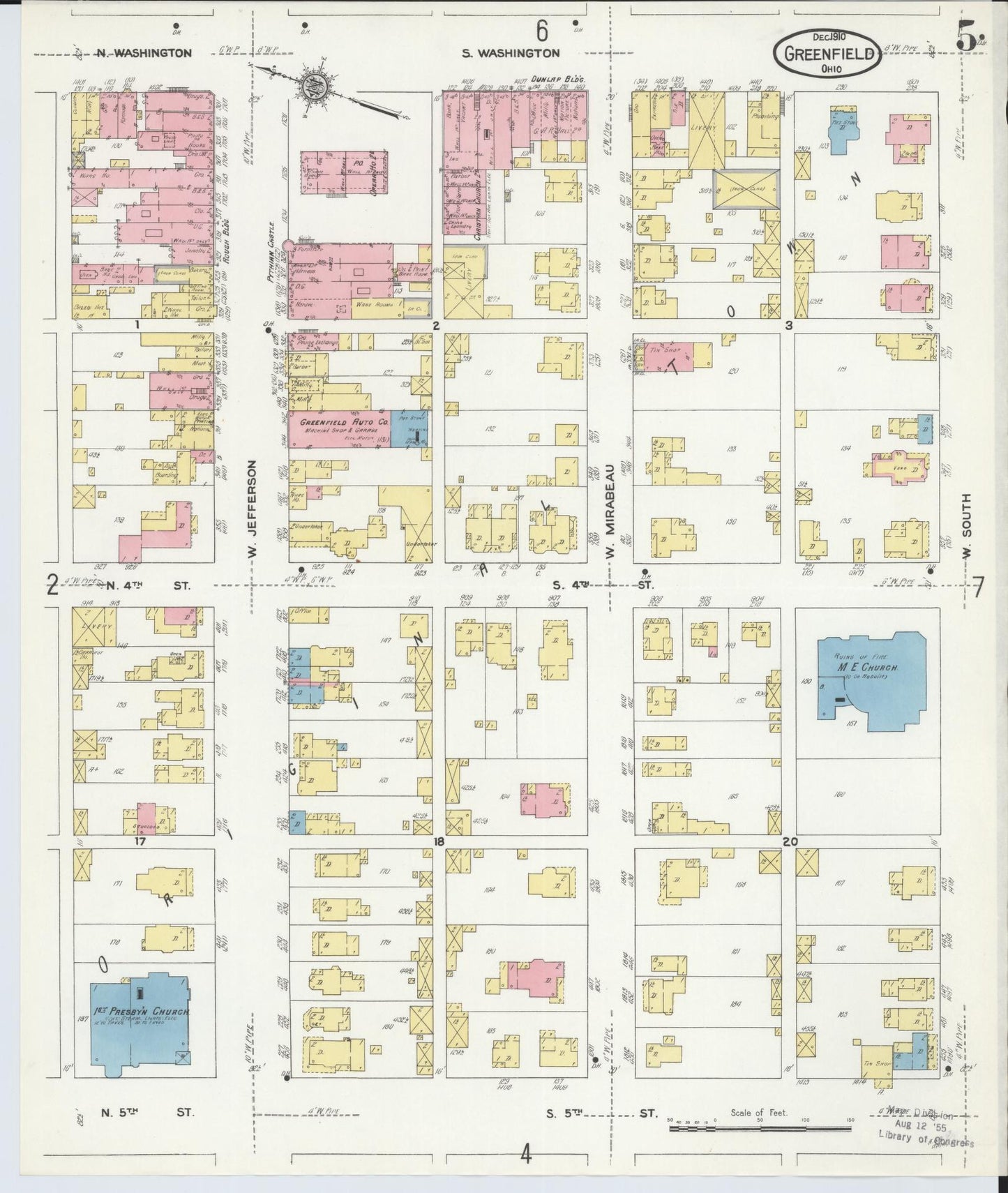 Sanborn Fire Insurance Map from Greenfield, Highland County, Ohio (1910), Sheet #0005 - Historic Sanborn Fire Insurance Map Print, vintage old map wall art, antique decor, genealogy gift, Ohio Ohio map