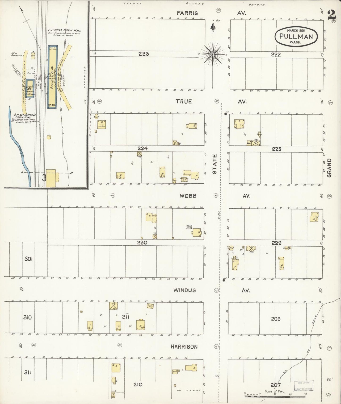 Sanborn Fire Insurance Map from Pullman, Whitman County, Washington (1896), Sheet #0002 - Complete Map Set gallery image, historic Sanborn map, vintage wall art, Washington Washington