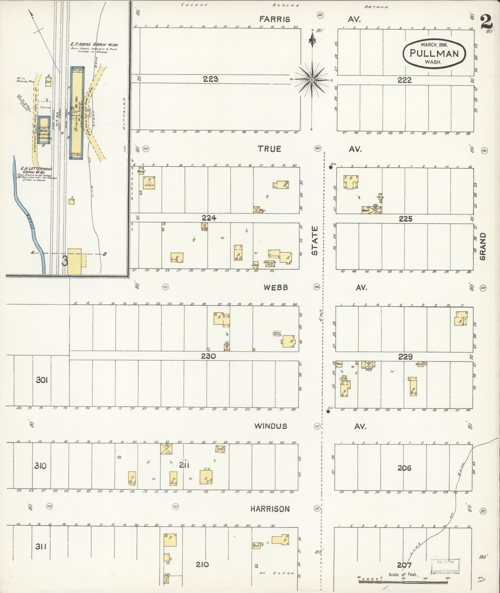 Sanborn Fire Insurance Map from Pullman, Whitman County, Washington (1896), Sheet #0002 - Complete Map Set gallery image, historic Sanborn map, vintage wall art, Washington Washington