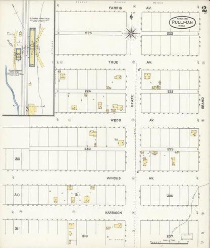 Sanborn Fire Insurance Map from Pullman, Whitman County, Washington (1896), Sheet #0002 - Complete Map Set gallery image, historic Sanborn map, vintage wall art, Washington Washington