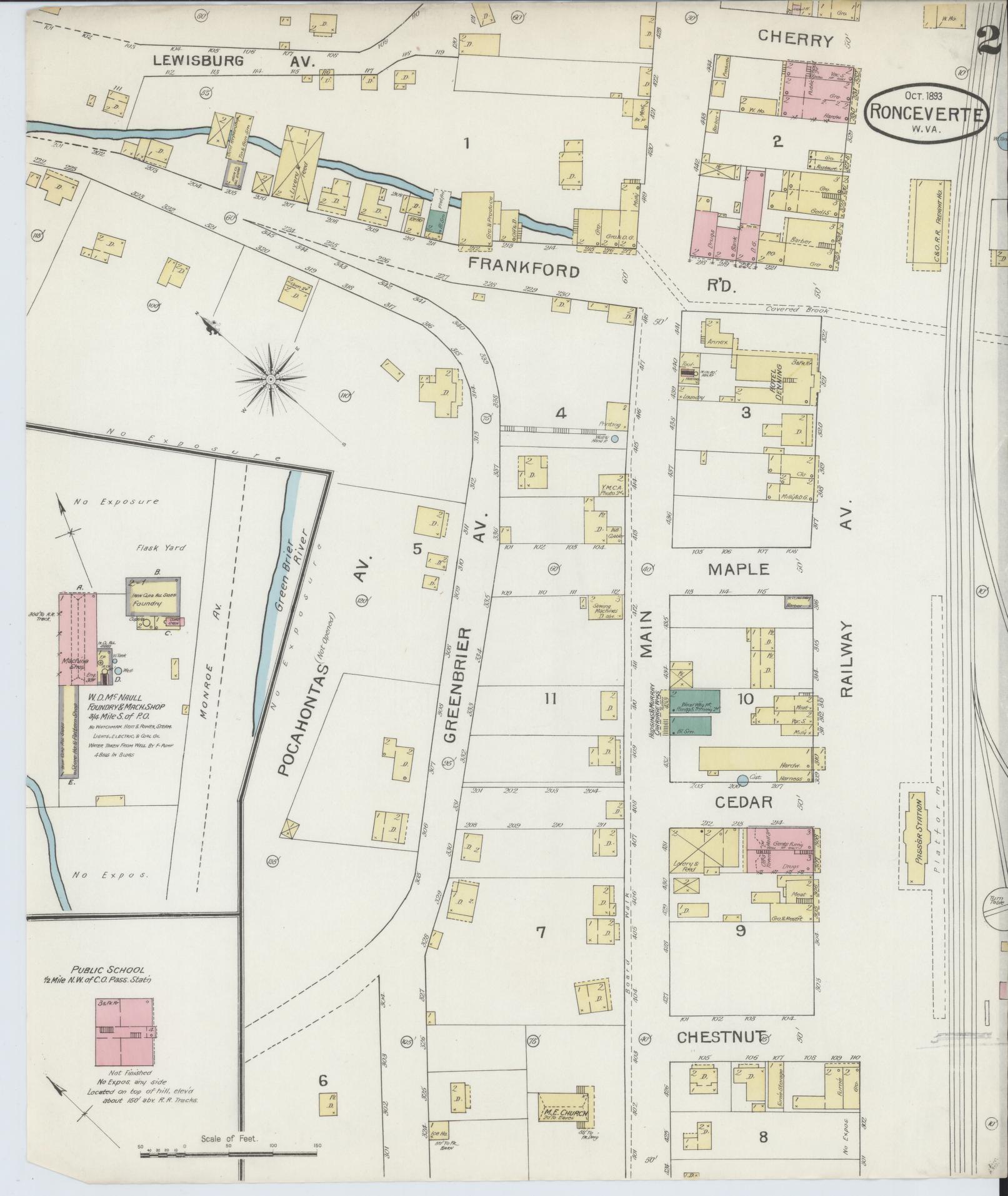 Sanborn Fire Insurance Map from Ronceverte, Greenbrier County, West Virginia (1893), Sheet #0002 - Complete Map Set gallery image, historic Sanborn map, vintage wall art, West Virginia West Virginia