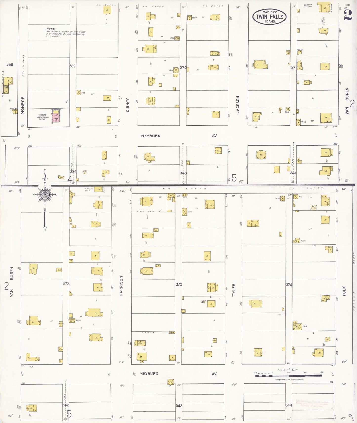 Sanborn Fire Insurance Map from Twin Falls, Twin Falls County, Idaho (1922), Sheet #0002 - Complete Map Set gallery image, historic Sanborn map, vintage wall art, Falls Idaho