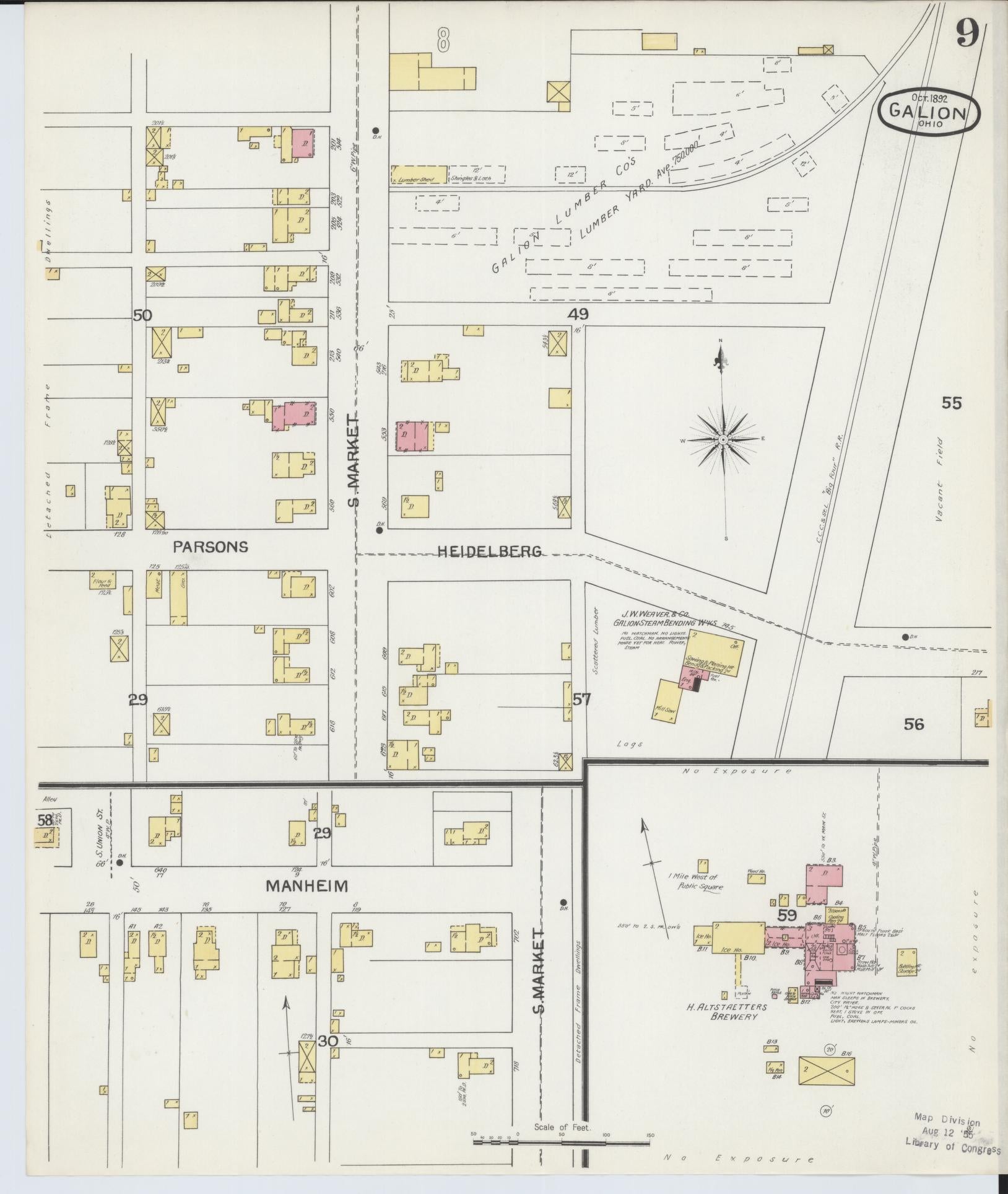 Sanborn Fire Insurance Map from Galion, Crawford County, Ohio (1892), Sheet #0009 - Complete Map Set gallery image, historic Sanborn map, vintage wall art, Ohio Ohio