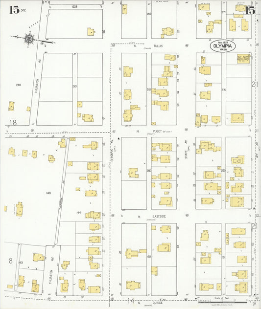 Sanborn Fire Insurance Map from Olympia, Thurston County, Washington (1924), Sheet #0015 - Historic Sanborn Fire Insurance Map Print, vintage old map wall art, antique decor, genealogy gift, Washington Washington map