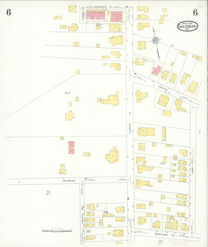 Sanborn Fire Insurance Map from Salisbury, Wicomico County, Maryland (1931), Sheet #0006 - Complete Map Set gallery image, historic Sanborn map, vintage wall art, Maryland Maryland