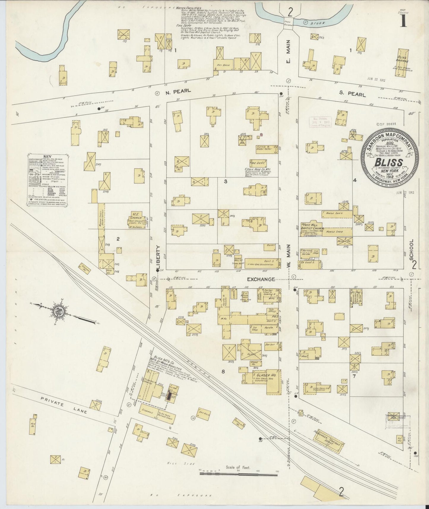 Sanborn Fire Insurance Map from Bliss, Wyoming County, New York (1912), Sheet #0001 - Historic Sanborn Fire Insurance Map Print, vintage old map wall art, antique decor, genealogy gift, Bliss Wyoming map
