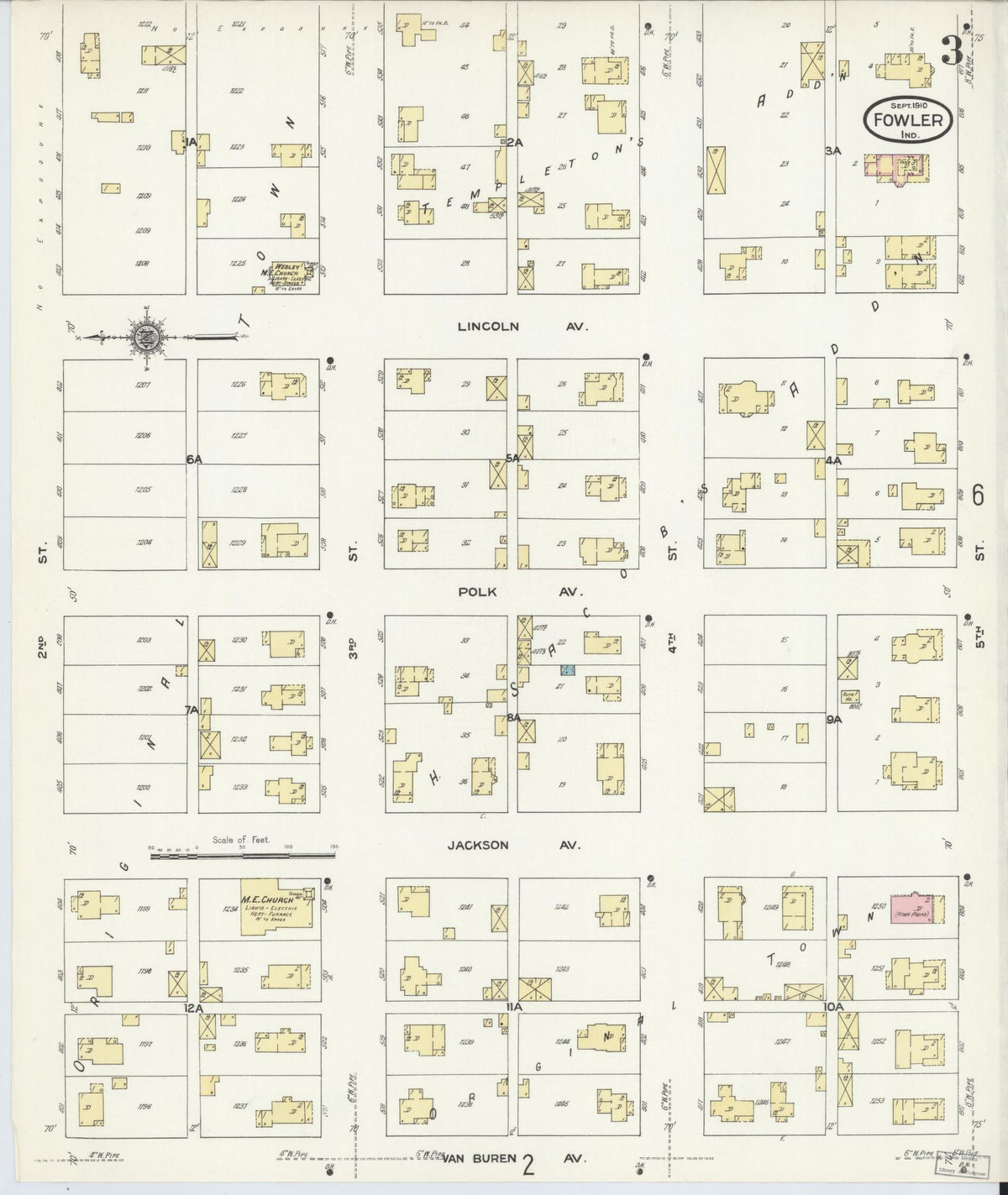 Sanborn Fire Insurance Map from Fowler, Benton County, Indiana (1910), Sheet #0003 - Historic Sanborn Fire Insurance Map Print, vintage old map wall art, antique decor, genealogy gift, Indiana Indiana map