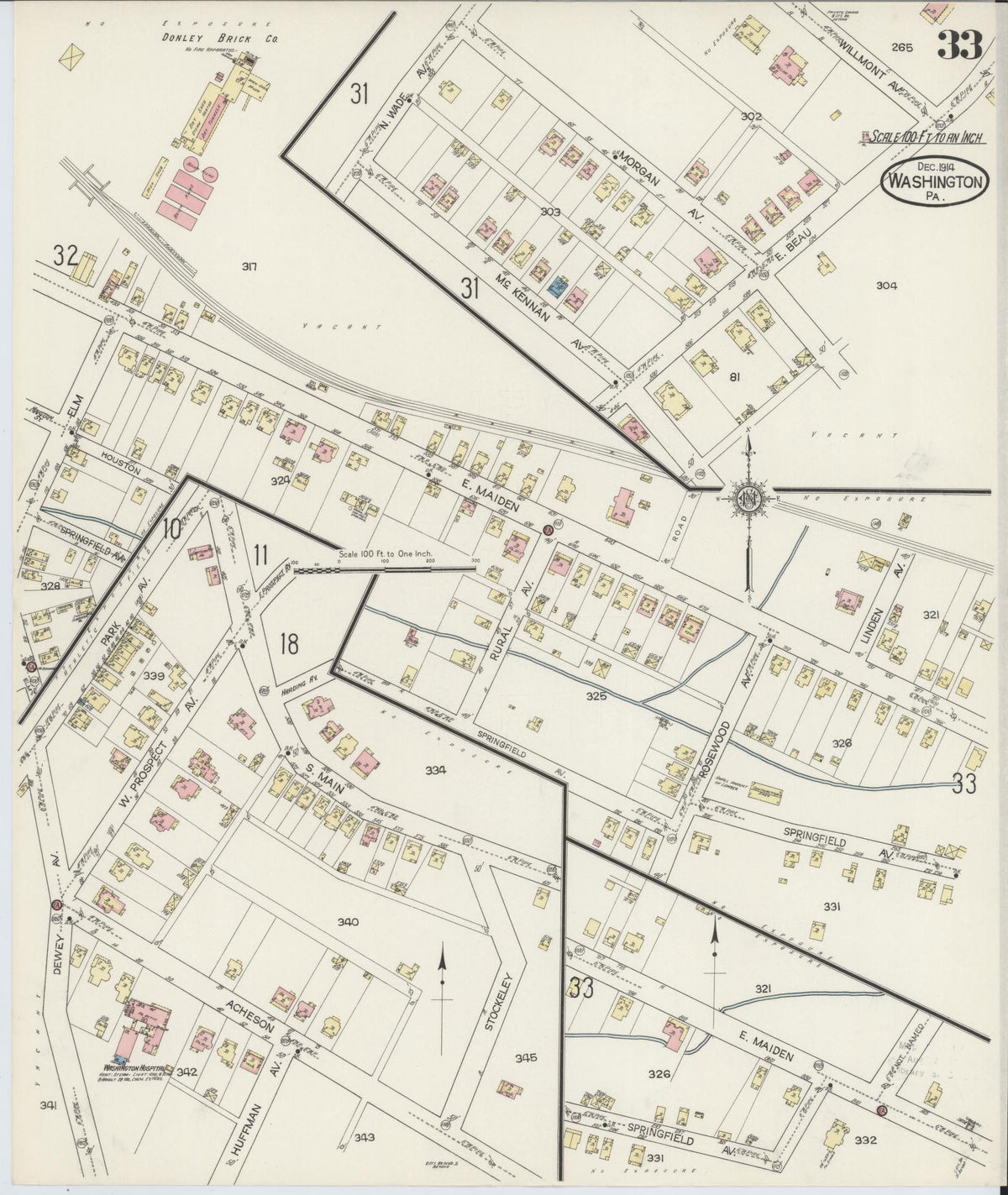 Sanborn Fire Insurance Map from Washington, Washington County, Pennsylvania (1914), Sheet #0033 - Complete Map Set gallery image, historic Sanborn map, vintage wall art, Sanborn Fire Insurance Map from Washington Washington