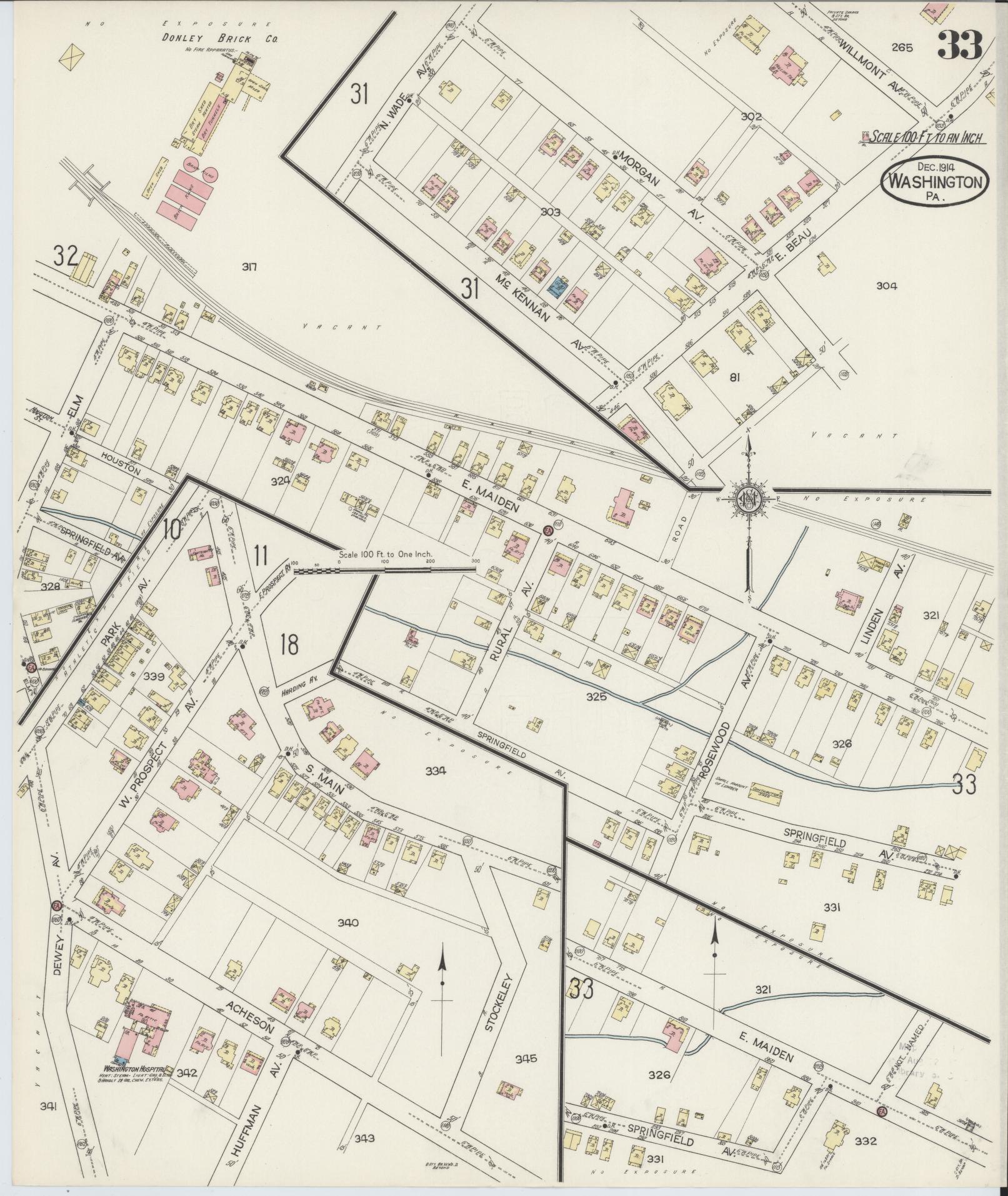Sanborn Fire Insurance Map from Washington, Washington County, Pennsylvania (1914), Sheet #0033 - Complete Map Set gallery image, historic Sanborn map, vintage wall art, Sanborn Fire Insurance Map from Washington Washington
