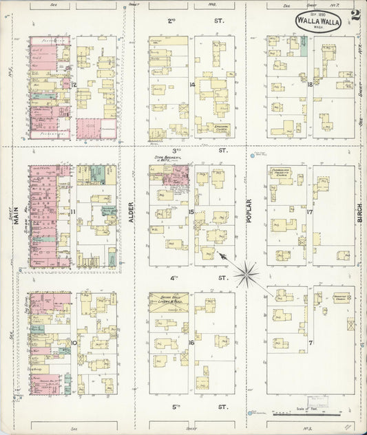 Sanborn Fire Insurance Map from Walla Walla, Walla Walla County, Washington (1890), Sheet #0002 - Historic Sanborn Fire Insurance Map Print, vintage old map wall art, antique decor, genealogy gift, Washington Washington map