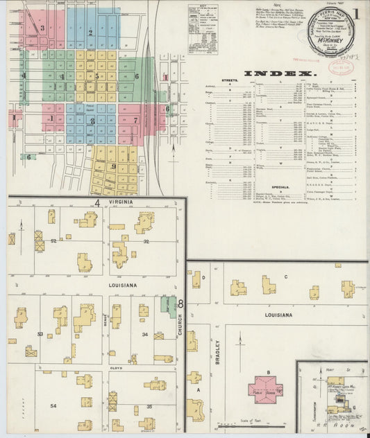 Sanborn Fire Insurance Map from McKinney, Collin County, Texas (1897), Sheet #0001 - Historic Sanborn Fire Insurance Map Print, vintage old map wall art, antique decor, genealogy gift, Texas Texas map