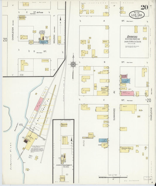 Sanborn Fire Insurance Map from Live Oak, Suwanee County, Florida (1912), Sheet #0020 - Historic Sanborn Fire Insurance Map Print, vintage old map wall art, antique decor, genealogy gift, Florida Florida map
