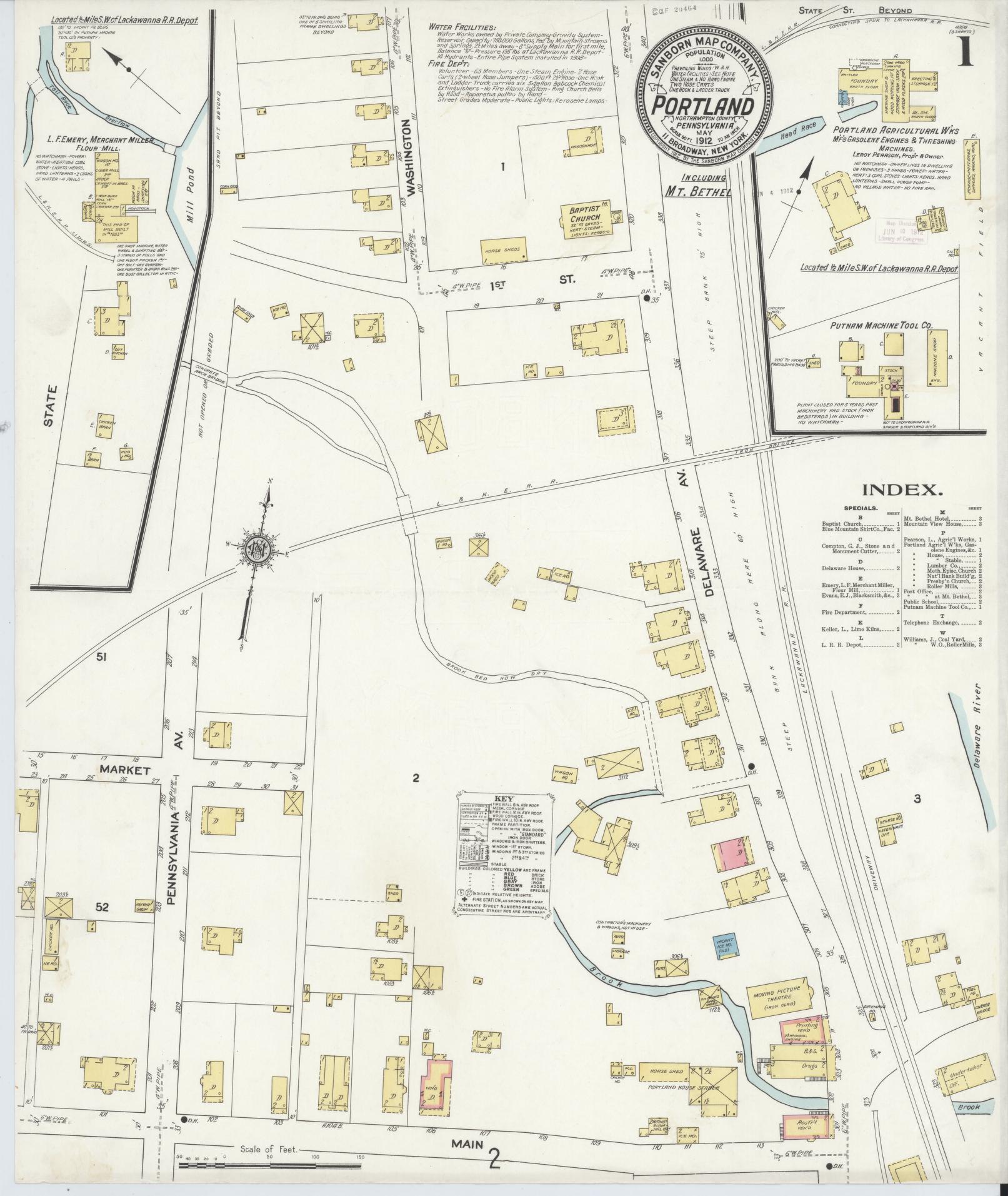 Sanborn Fire Insurance Map from Portland, Northampton County, Pennsylvania (1912), Sheet #0001 - Complete Map Set gallery image, historic Sanborn map, vintage wall art, Pennsylvania Pennsylvania