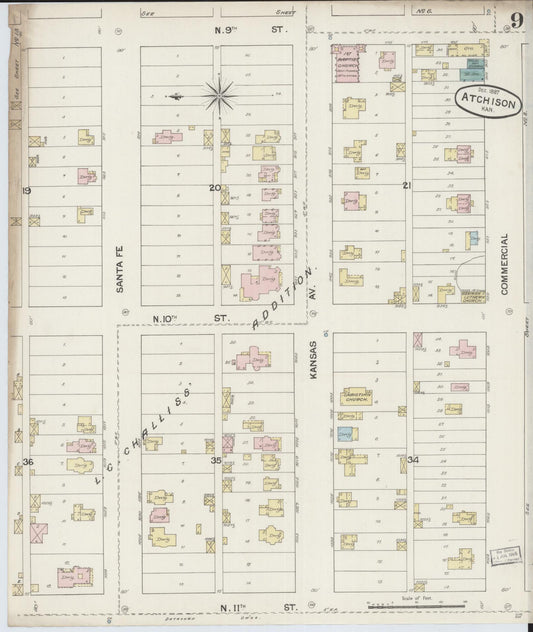 Sanborn Fire Insurance Map from Atchison, Atchison County, Kansas (1887), Sheet #0009 - Historic Sanborn Fire Insurance Map Print, vintage old map wall art, antique decor, genealogy gift, Kansas Kansas map
