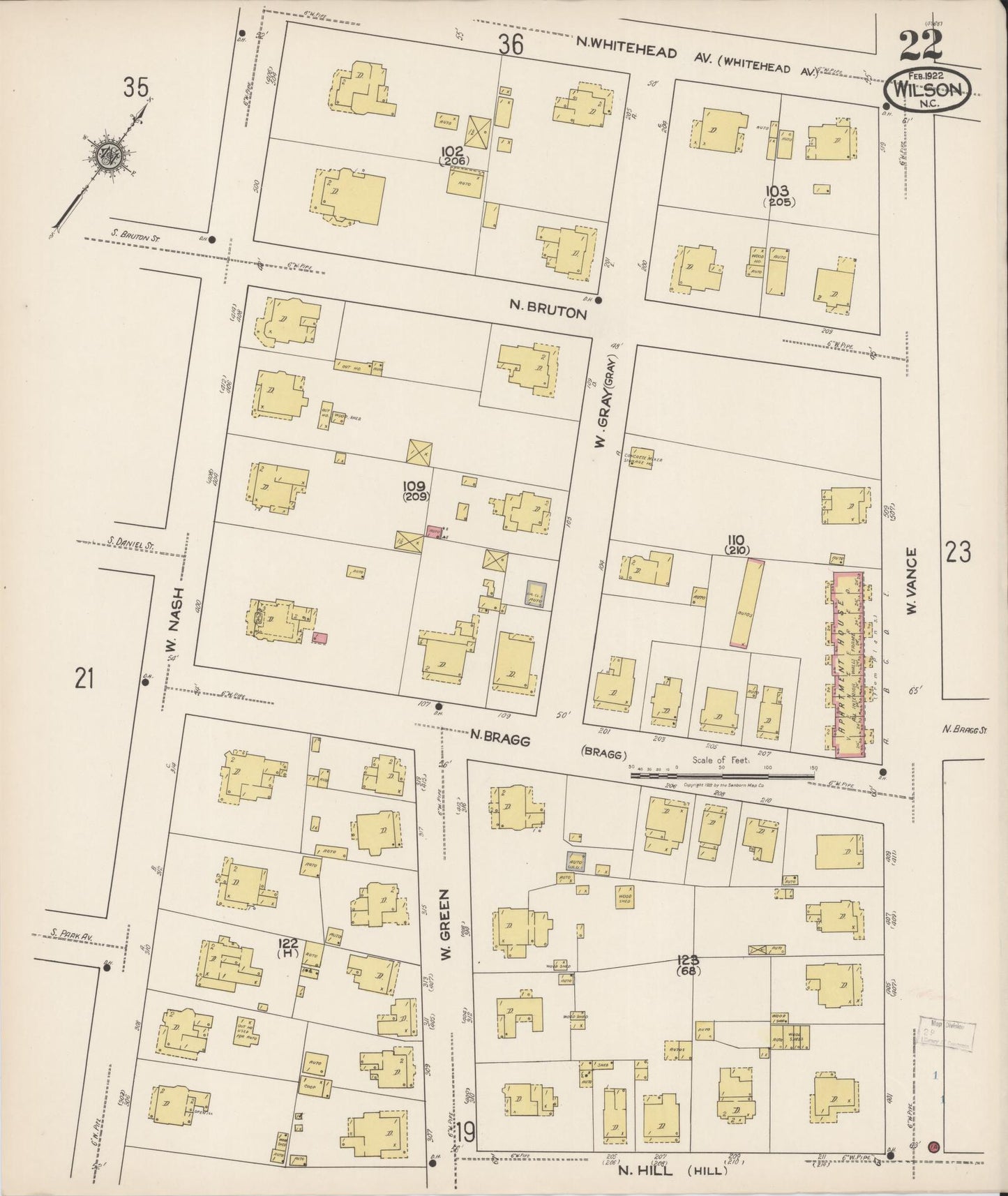 Sanborn Fire Insurance Map from Wilson, Wilson County, North Carolina (1922), Sheet #0022 - Complete Map Set gallery image, historic Sanborn map, vintage wall art, North Carolina North Carolina
