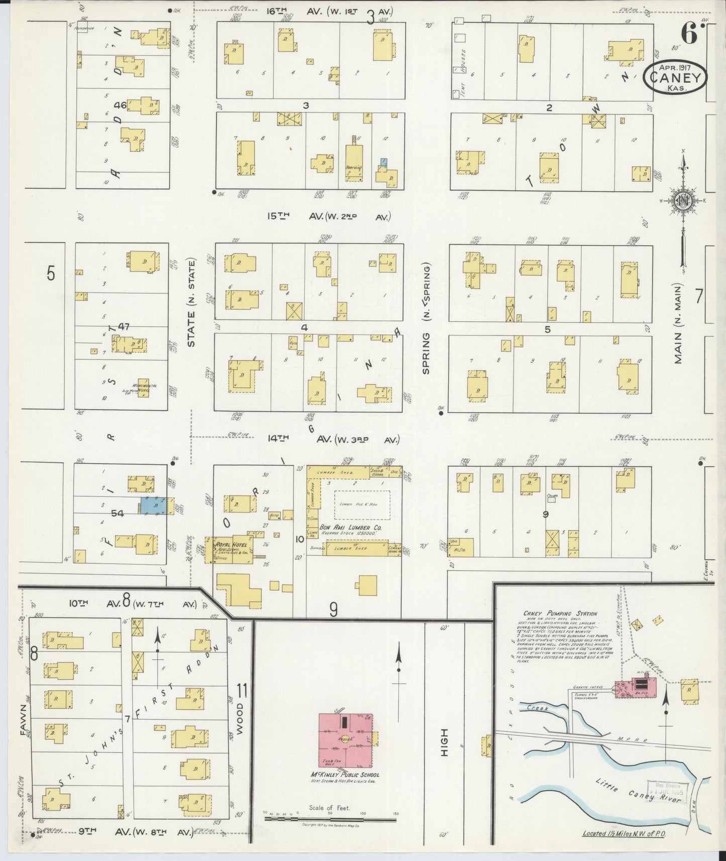 Sanborn Fire Insurance Map from Caney, Montgomery County, Kansas (1917), Sheet #0006 - Complete Map Set gallery image, historic Sanborn map, vintage wall art, Kansas Kansas