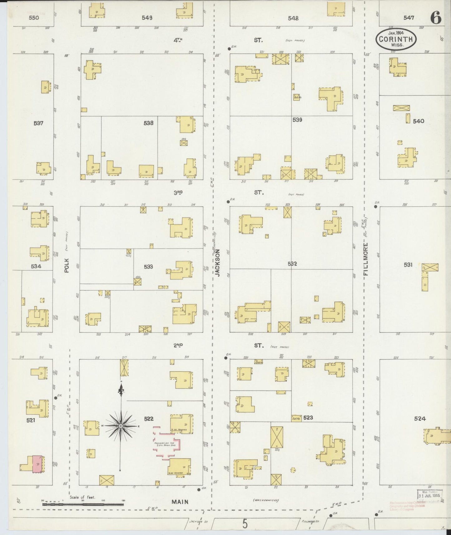 Sanborn Fire Insurance Map from Corinth, Alcorn County, Mississippi (1904), Sheet #0006 - Historic Sanborn Fire Insurance Map Print, vintage old map wall art, antique decor, genealogy gift, Mississippi Mississippi map