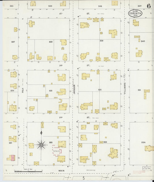Sanborn Fire Insurance Map from Corinth, Alcorn County, Mississippi (1904), Sheet #0006 - Historic Sanborn Fire Insurance Map Print, vintage old map wall art, antique decor, genealogy gift, Mississippi Mississippi map