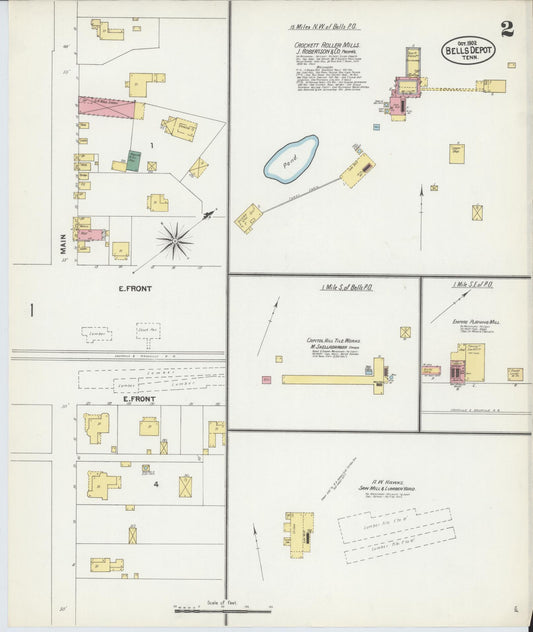 Sanborn Fire Insurance Map from Bells Depot, Crockett County, Tennessee (1902), Sheet #0002 - Historic Sanborn Fire Insurance Map Print, vintage old map wall art, antique decor, genealogy gift, Tennessee Tennessee map