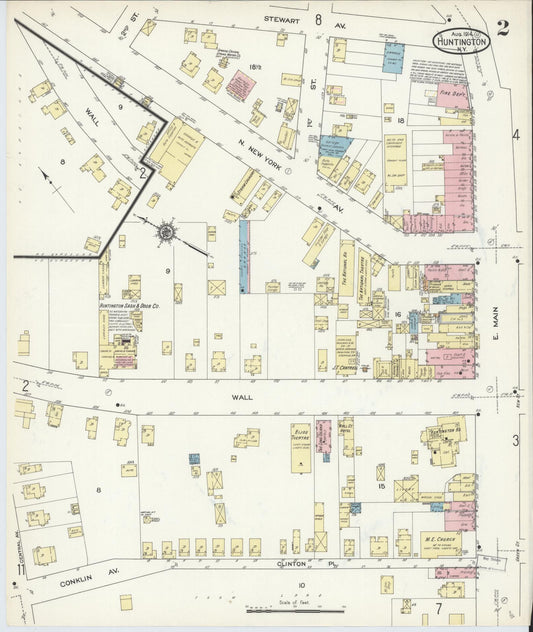 Sanborn Fire Insurance Map from Huntington, Suffolk County, New York (1914), Sheet #0002 - Historic Sanborn Fire Insurance Map Print, vintage old map wall art, antique decor, genealogy gift, New York New York map