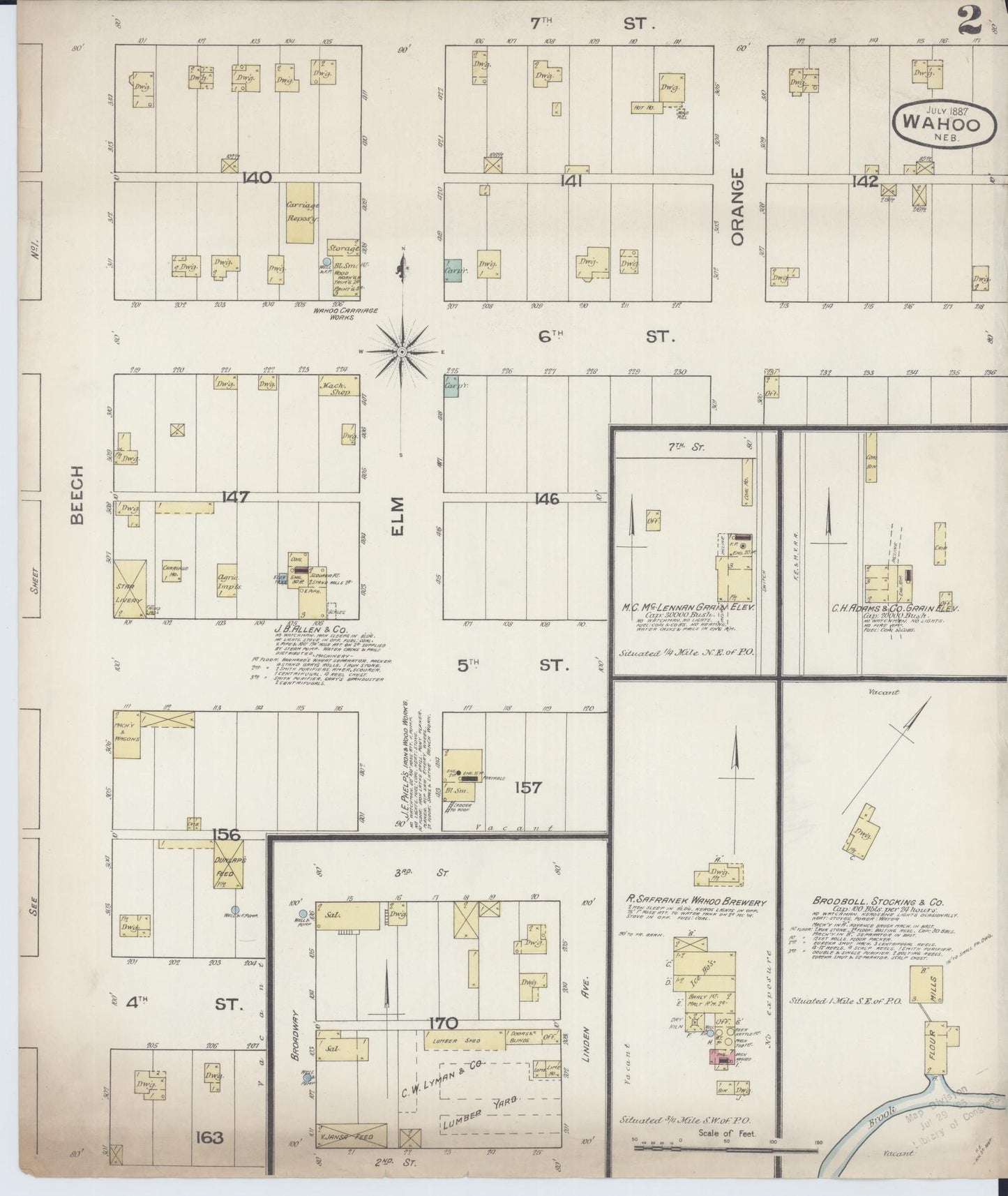 Sanborn Fire Insurance Map from Wahoo, Saunders County, Nebraska (1887), Sheet #0002 - Complete Map Set gallery image, historic Sanborn map, vintage wall art, Nebraska Nebraska