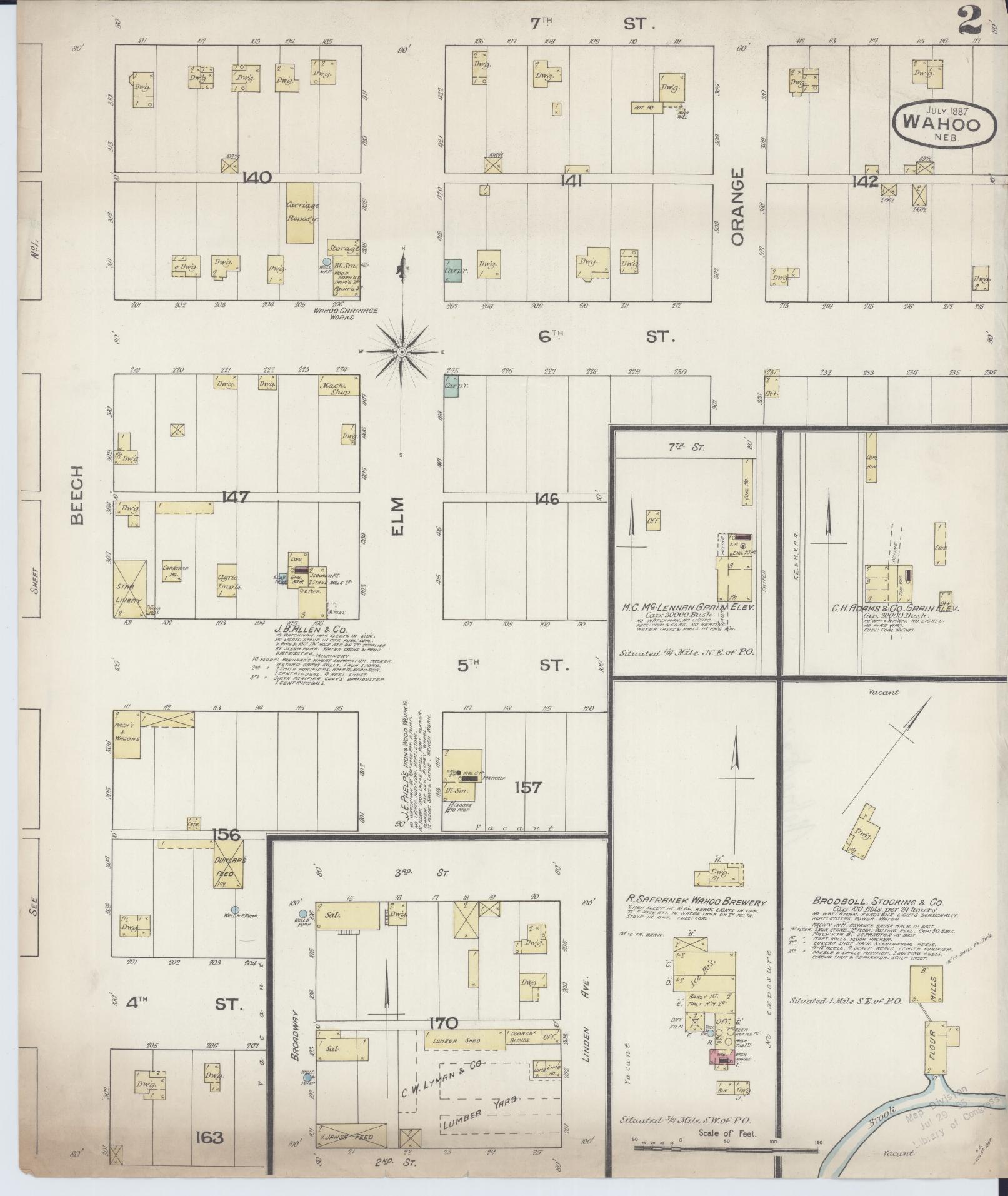 Sanborn Fire Insurance Map from Wahoo, Saunders County, Nebraska (1887), Sheet #0002 - Complete Map Set gallery image, historic Sanborn map, vintage wall art, Nebraska Nebraska