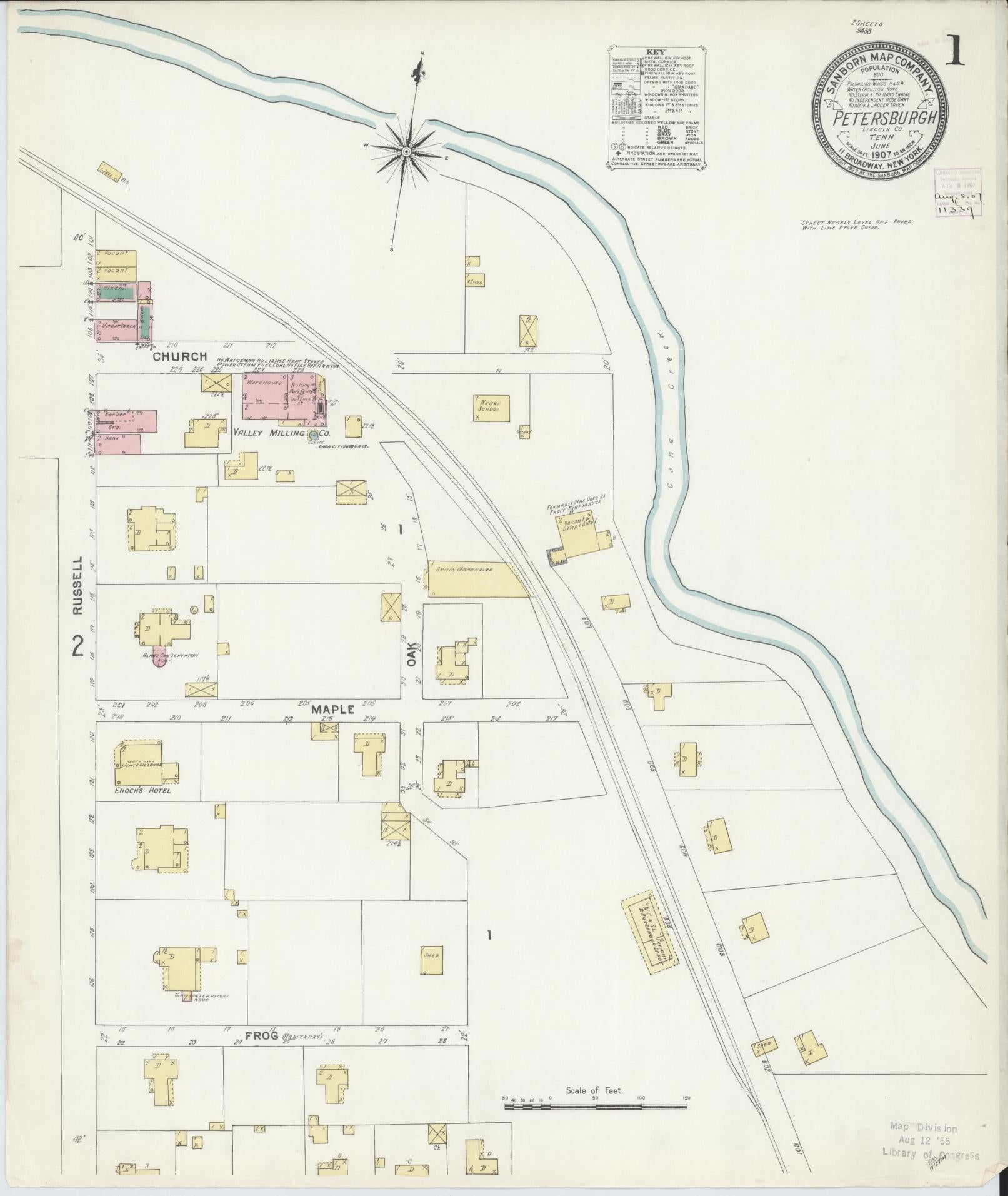 Sanborn Fire Insurance Map from Petersburgh, Lincoln County, Tennessee. (1907) – Historic Sanborn Fire Insurance Map Print