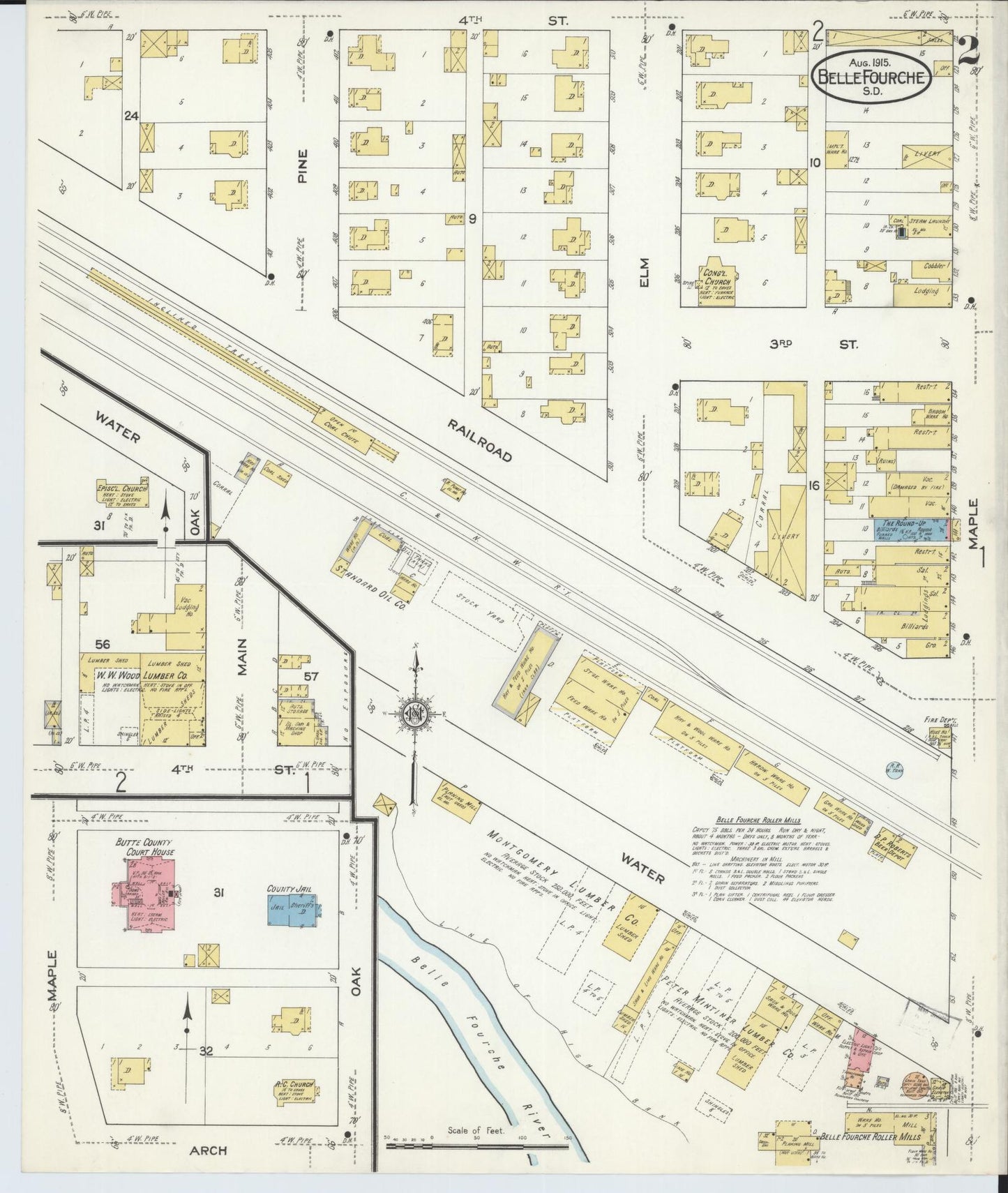 Sanborn Fire Insurance Map from Belle Fourche, Butte County, South Dakota (1915), Sheet #0002 - Complete Map Set gallery image, historic Sanborn map, vintage wall art, South Dakota South Dakota