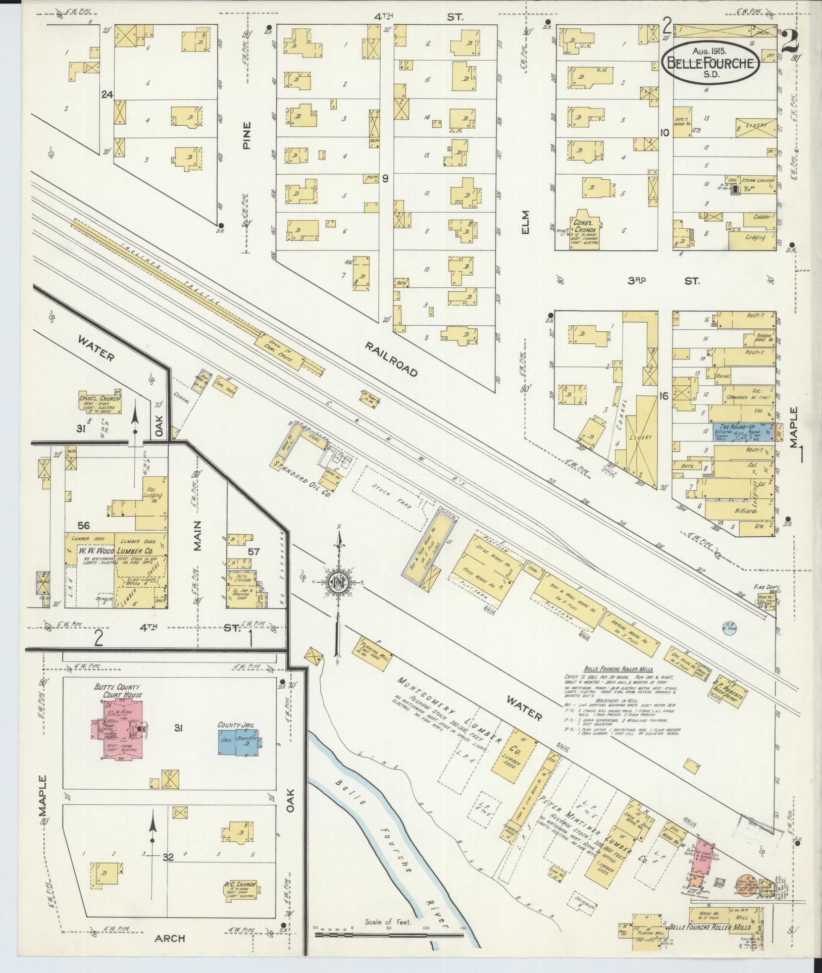 Sanborn Fire Insurance Map from Belle Fourche, Butte County, South Dakota (1915), Sheet #0002 - Complete Map Set gallery image, historic Sanborn map, vintage wall art, South Dakota South Dakota