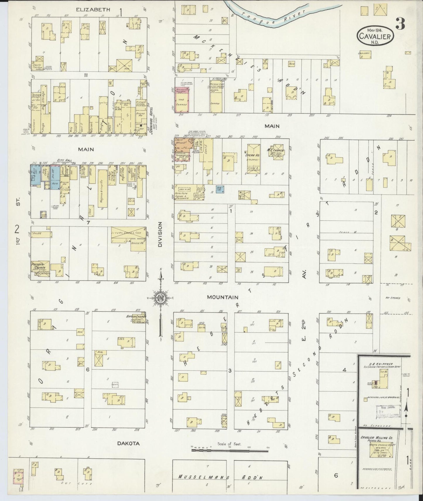 Sanborn Fire Insurance Map from Cavalier, Pembina County, North Dakota (1914), Sheet #0003 - Historic Sanborn Fire Insurance Map Print, vintage old map wall art, antique decor, genealogy gift, North Dakota North Dakota map