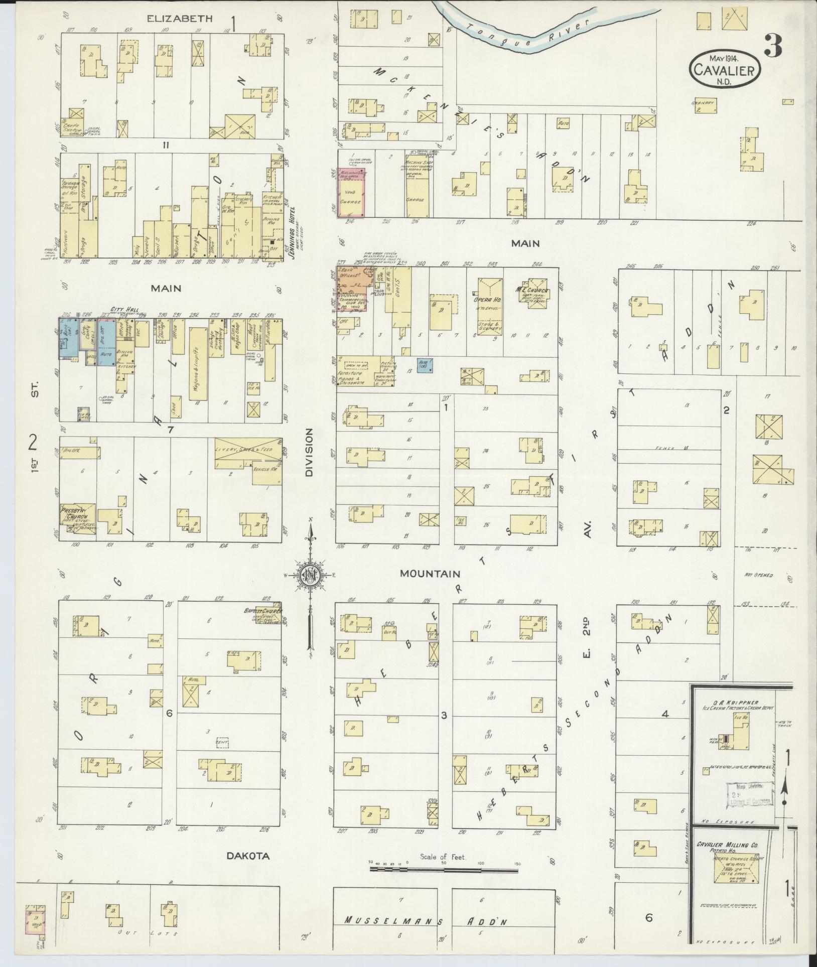 Sanborn Fire Insurance Map from Cavalier, Pembina County, North Dakota (1914), Sheet #0003 - Historic Sanborn Fire Insurance Map Print, vintage old map wall art, antique decor, genealogy gift, North Dakota North Dakota map
