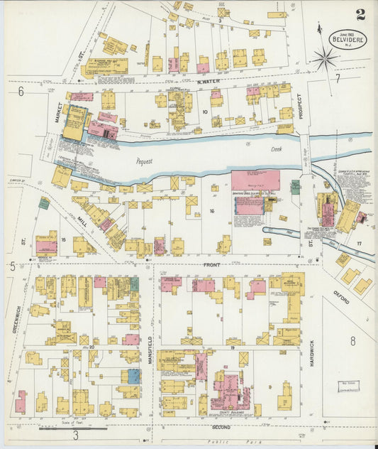Sanborn Fire Insurance Map from Belvidere, Warren County, New Jersey (1903), Sheet #0002 - Historic Sanborn Fire Insurance Map Print, vintage old map wall art, antique decor, genealogy gift, New Jersey New Jersey map