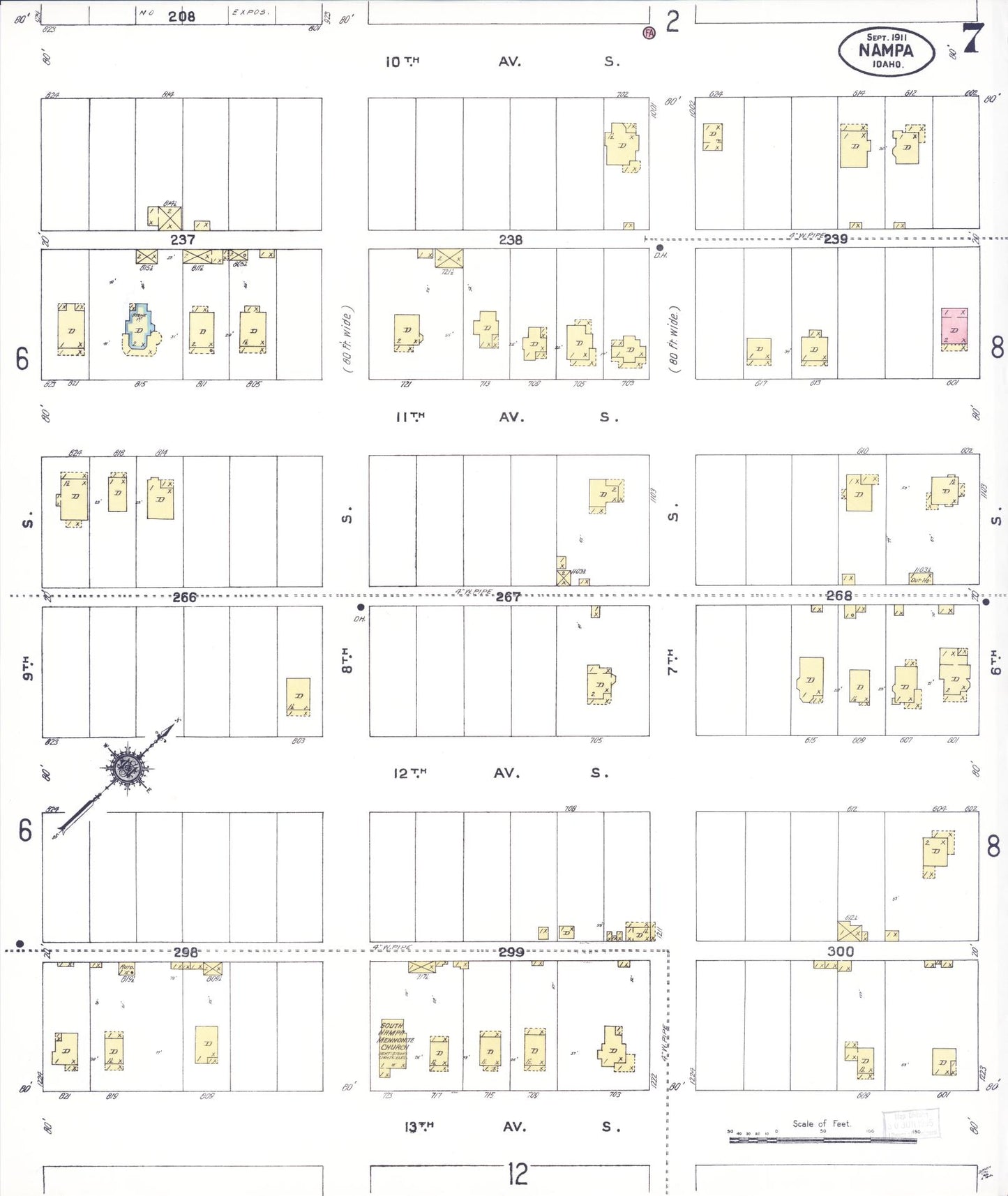 Sanborn Fire Insurance Map from Nampa, Canyon County, Idaho (1911), Sheet #0007 - Complete Map Set gallery image, historic Sanborn map, vintage wall art, Idaho Idaho