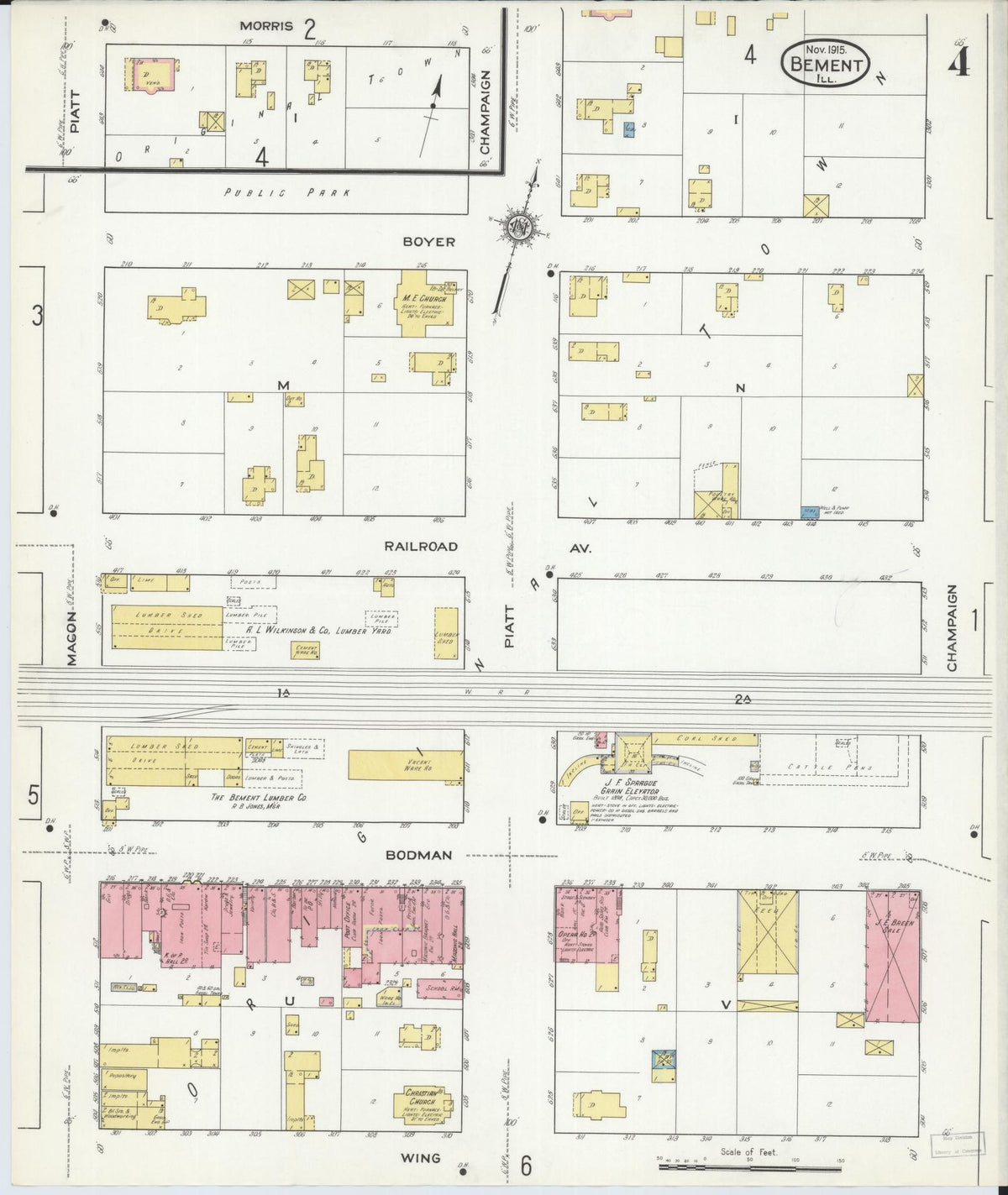 Sanborn Fire Insurance Map from Bement, Piatt County, Illinois (1915), Sheet #0004 - Complete Map Set gallery image, historic Sanborn map, vintage wall art, Illinois Illinois