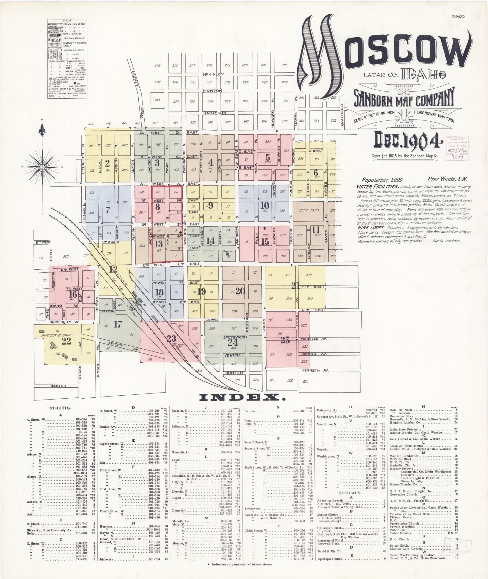 Sanborn Fire Insurance Map from Moscow, Latah County, Idaho (1904), Sheet #0001 - Complete Map Set gallery image, historic Sanborn map, vintage wall art, Idaho Idaho