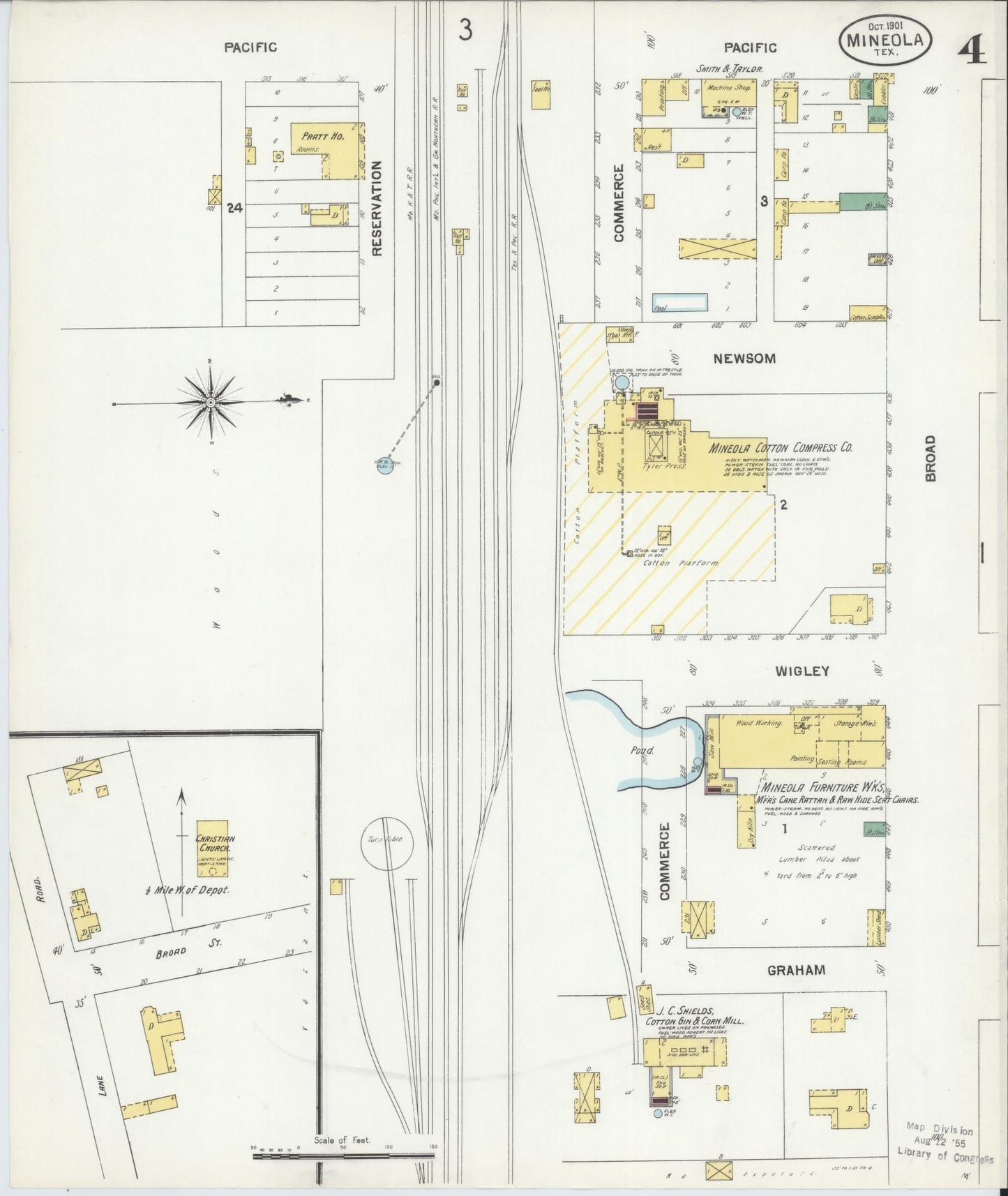 Sanborn Fire Insurance Map from Mineola, Wood County, Texas (1901), Sheet #0004 - Historic Sanborn Fire Insurance Map Print, vintage old map wall art, antique decor, genealogy gift, Texas Texas map