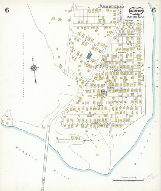 Sanborn Fire Insurance Map from Hampton, Rockingham County, New Hampshire (1923), Sheet #0006 - Historic Sanborn Fire Insurance Map Print, vintage old map wall art, antique decor, genealogy gift, New Hampshire New Hampshire map
