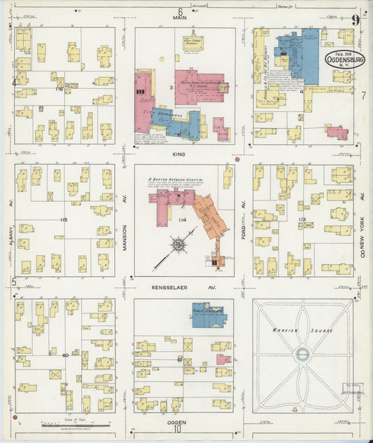 Sanborn Fire Insurance Map from Ogdensburg, St. Lawrence County, New York (1918), Sheet #0009 - Historic Sanborn Fire Insurance Map Print, vintage old map wall art, antique decor, genealogy gift, New York New York map
